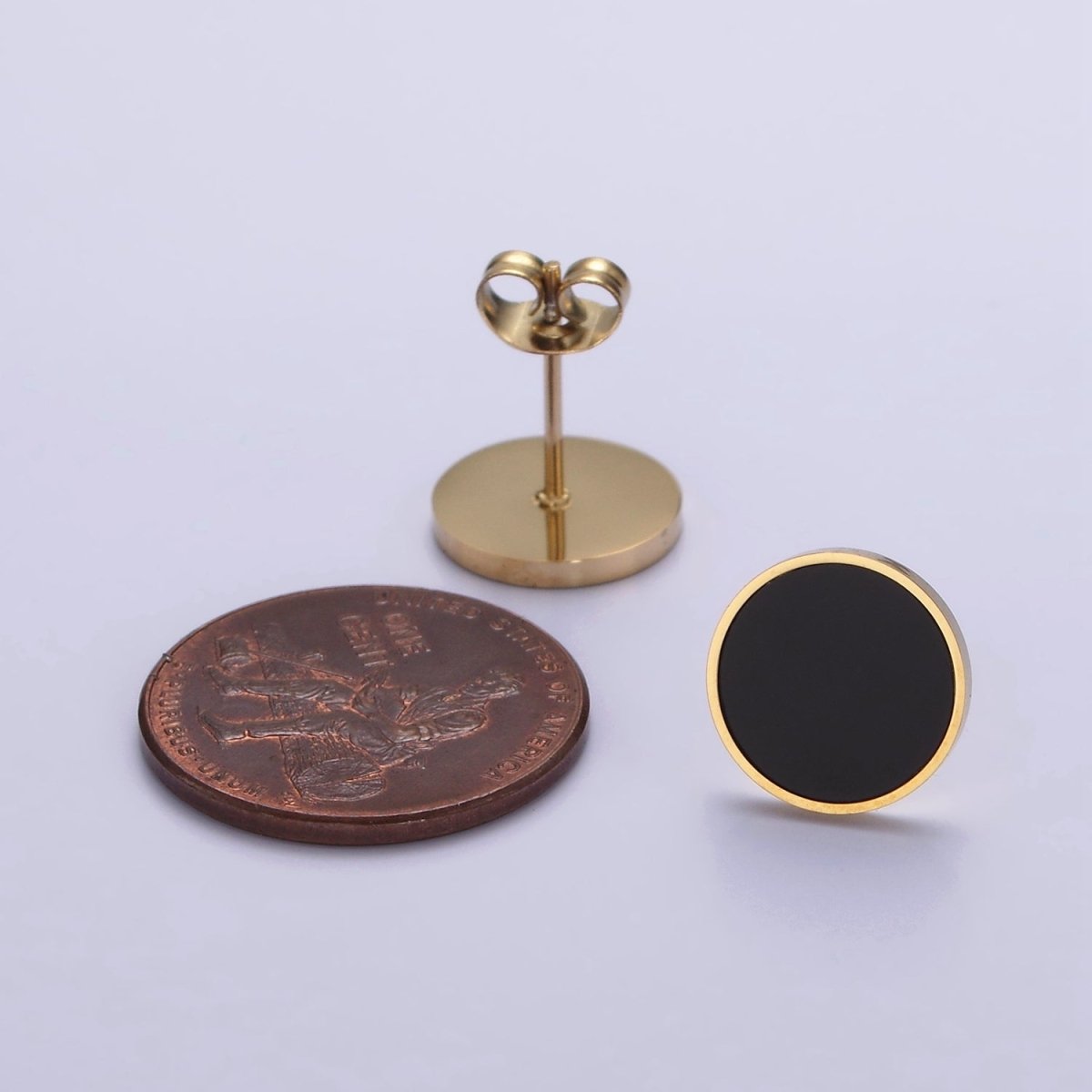 Stainless Steel 10mm Black Acrylic Round Minimalist Stud Earrings | AE732