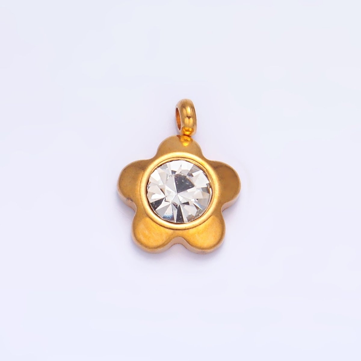 Stainless Steel 10mm Clear CZ Flower Nature Mini Charm | P813 - DLUXCA