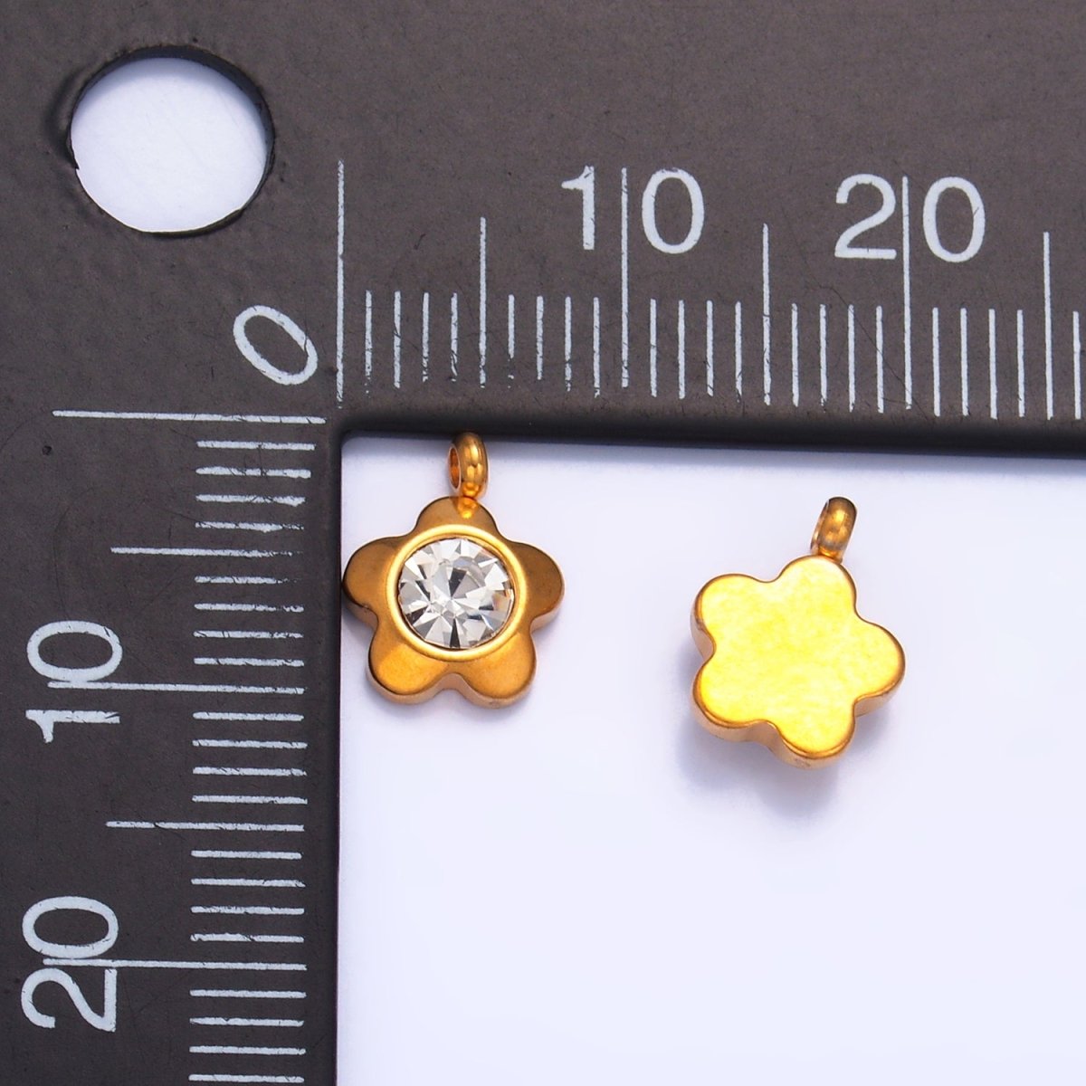 Stainless Steel 10mm Clear CZ Flower Nature Mini Charm | P813 - DLUXCA