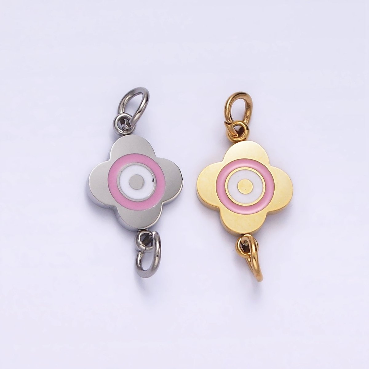 Stainless Steel 10mm Pink Flower Quatrefoil Connector in Gold & Silver | G-893 G-894