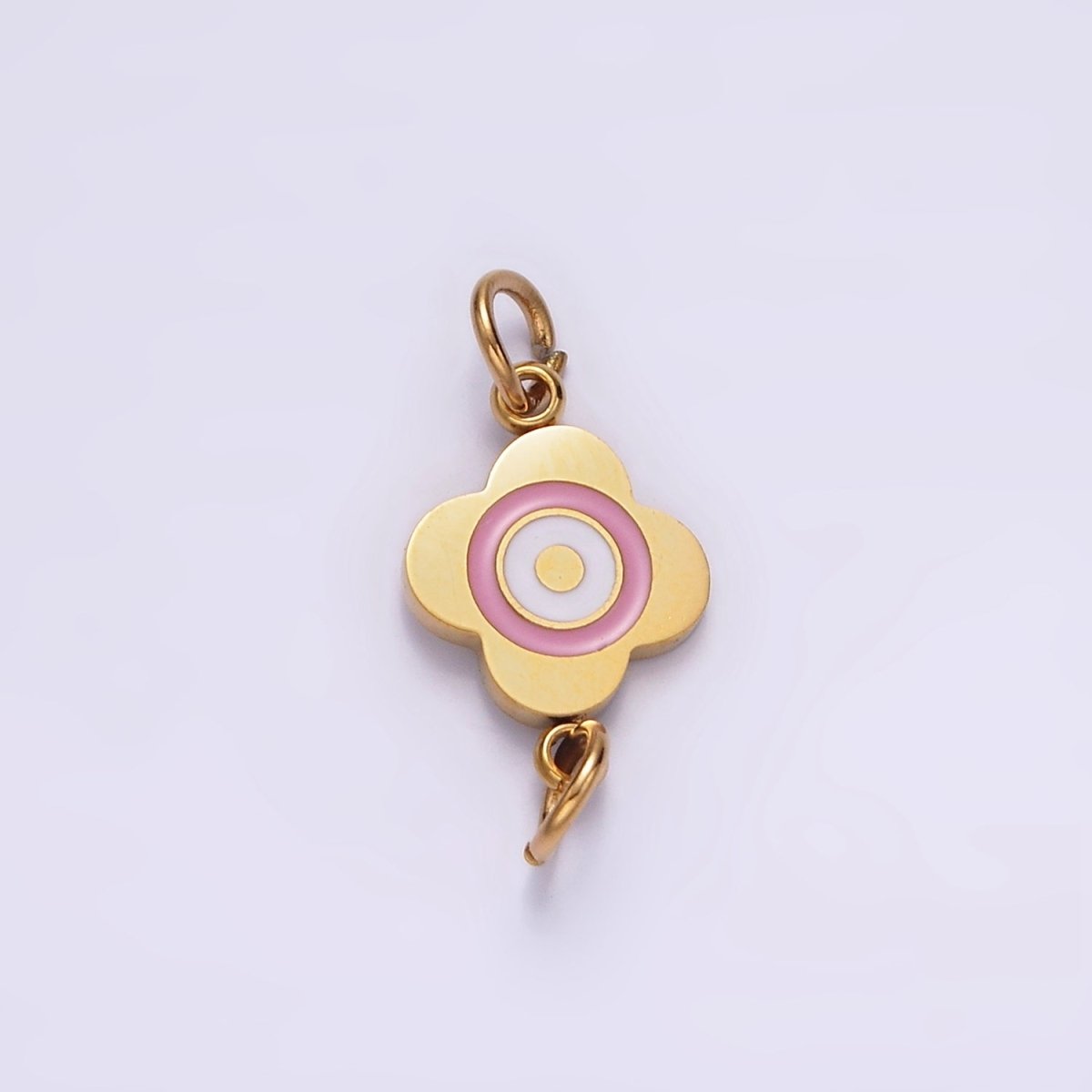 Stainless Steel 10mm Pink Flower Quatrefoil Connector in Gold & Silver | G-893 G-894