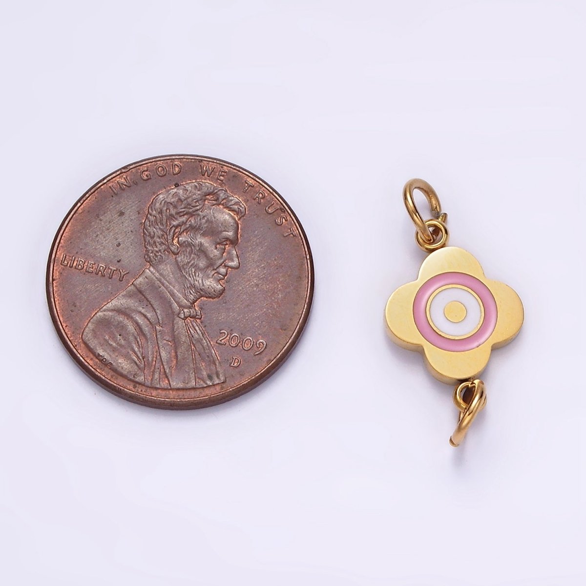 Stainless Steel 10mm Pink Flower Quatrefoil Connector in Gold & Silver | G-893 G-894