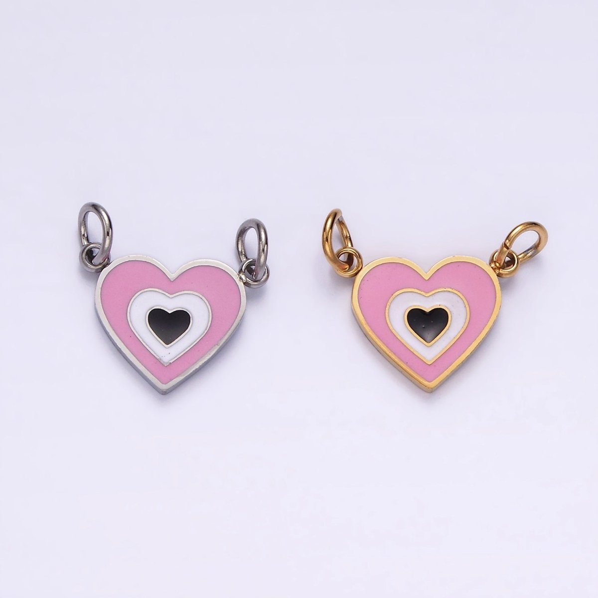 Stainless Steel 10mm Pink Heart Connector in Gold & Silver | G-891 G-892