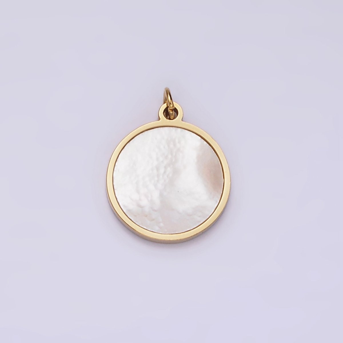 OS Stainless Steel 10mm Shell Pearl Bezel Round Charm | P1246