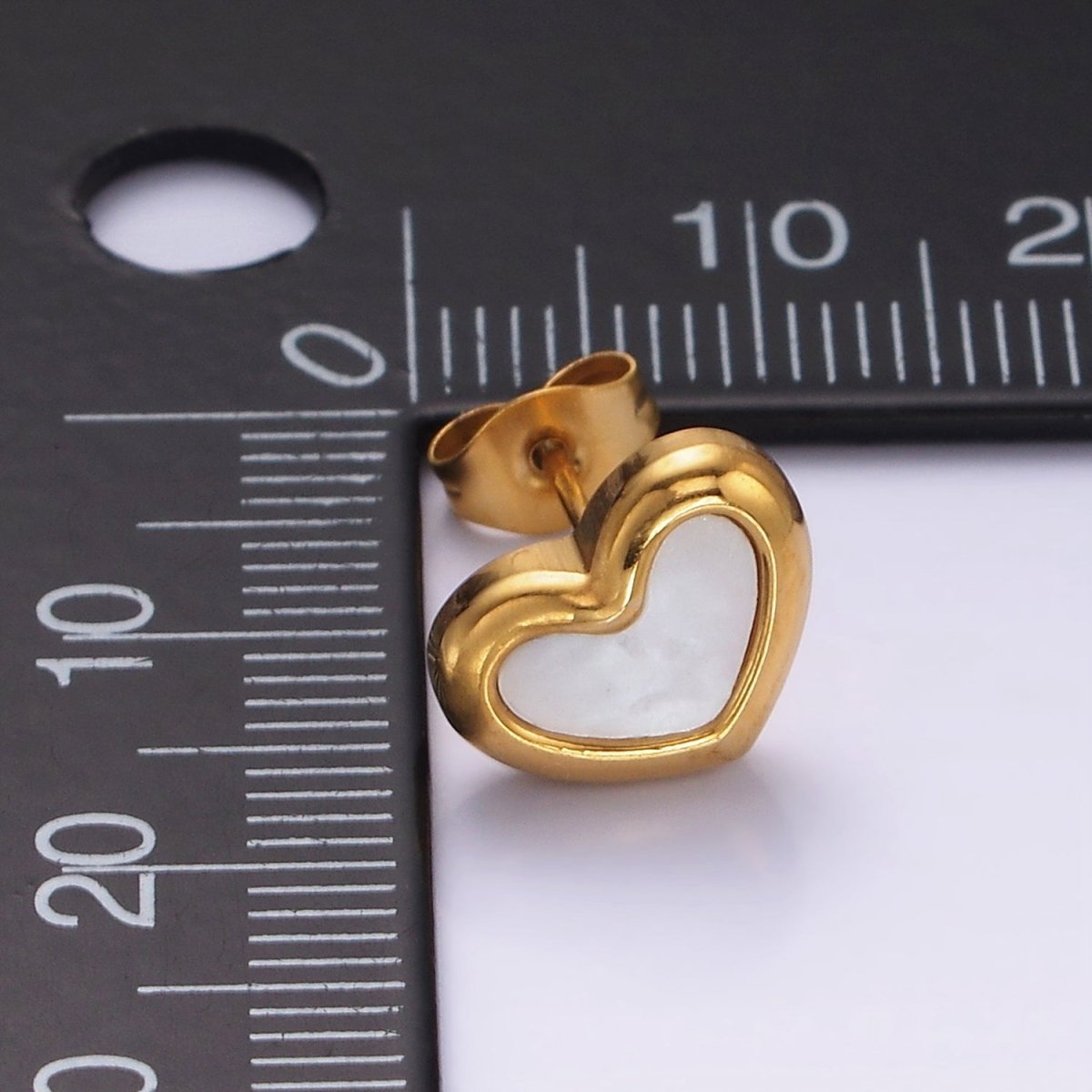 Stainless Steel 10mm Shell Pearl Heart Bezel Stud Earrings in Gold & Silver | AB1123 AB1124