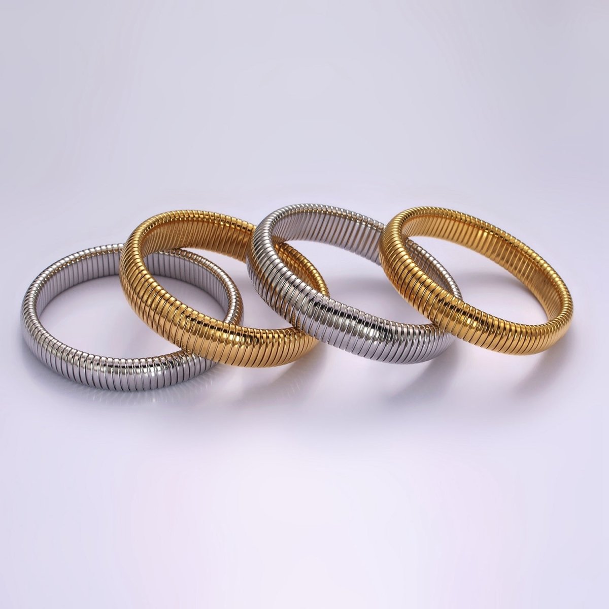 Stainless Steel 11.8mm, 14.8mm Flexible Snake 70mm Bangle Bracelet in Gold & Silver | WA-2325 - WA-2328