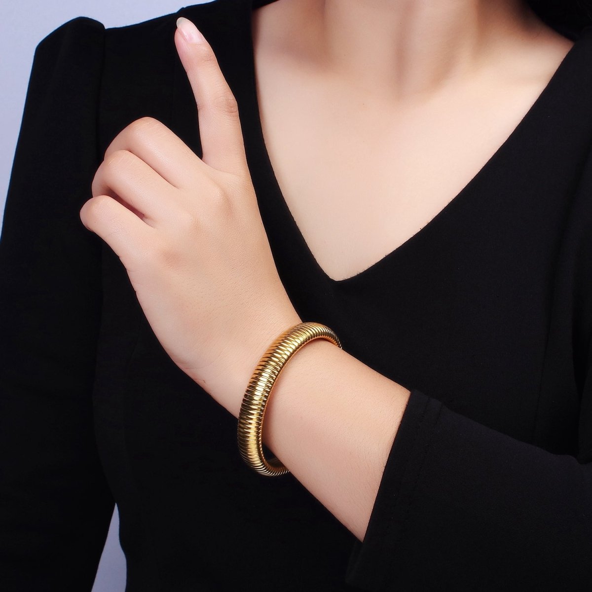 Stainless Steel 11.8mm, 14.8mm Flexible Snake 70mm Bangle Bracelet in Gold & Silver | WA-2325 - WA-2328