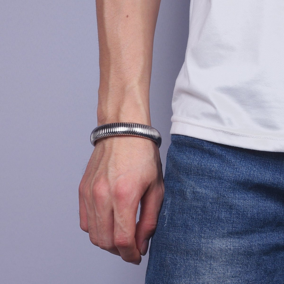 Stainless Steel 11.8mm, 14.8mm Flexible Snake 70mm Bangle Bracelet in Gold & Silver | WA-2325 - WA-2328