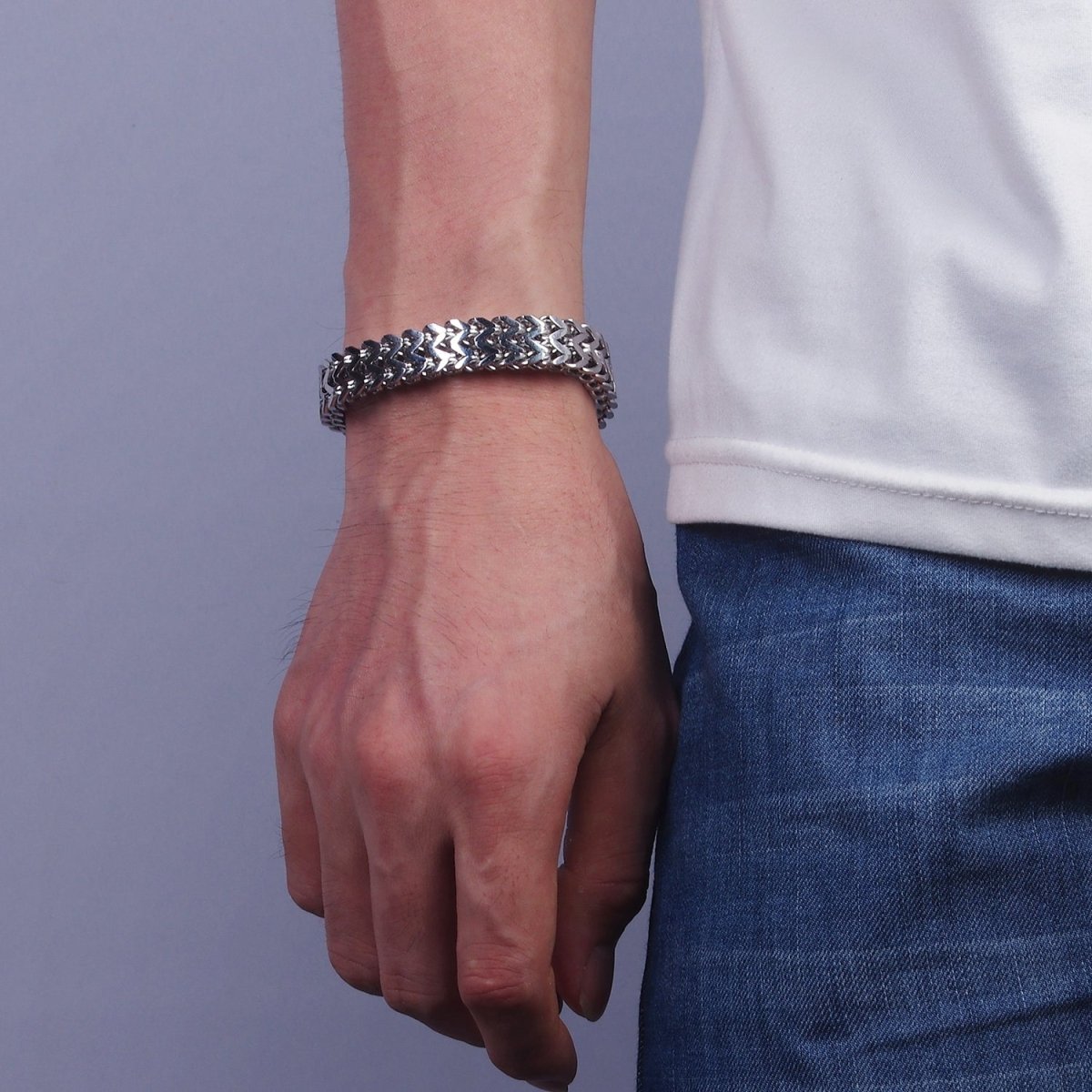 OS Stainless Steel 11mm Double Foxtail Chain Link Men's 8.5 Inch Statement Bracelet | WA-2252