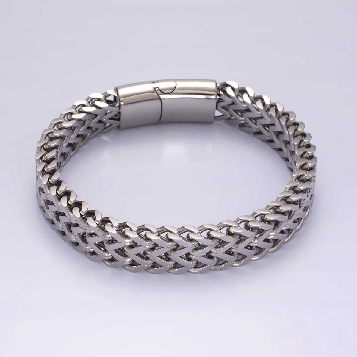 OS Stainless Steel 11mm Double Foxtail Chain Link Men's 8.5 Inch Statement Bracelet | WA-2252