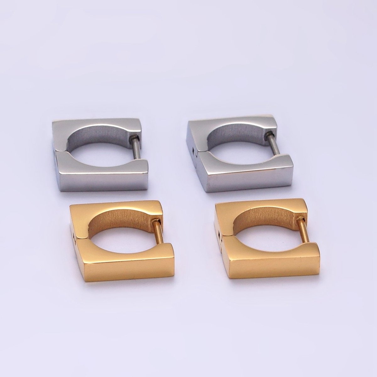 Stainless Steel 11mm Flat Square Cartilage Huggie Earrings in Gold & Silver | V193