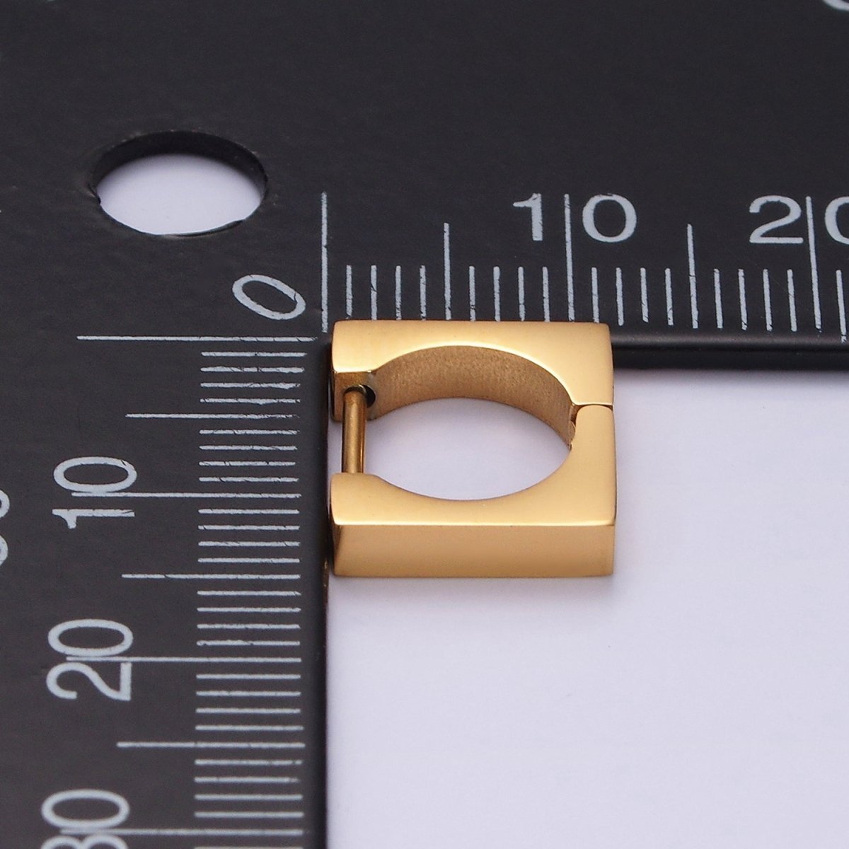 Stainless Steel 11mm Flat Square Cartilage Huggie Earrings in Gold & Silver | V193