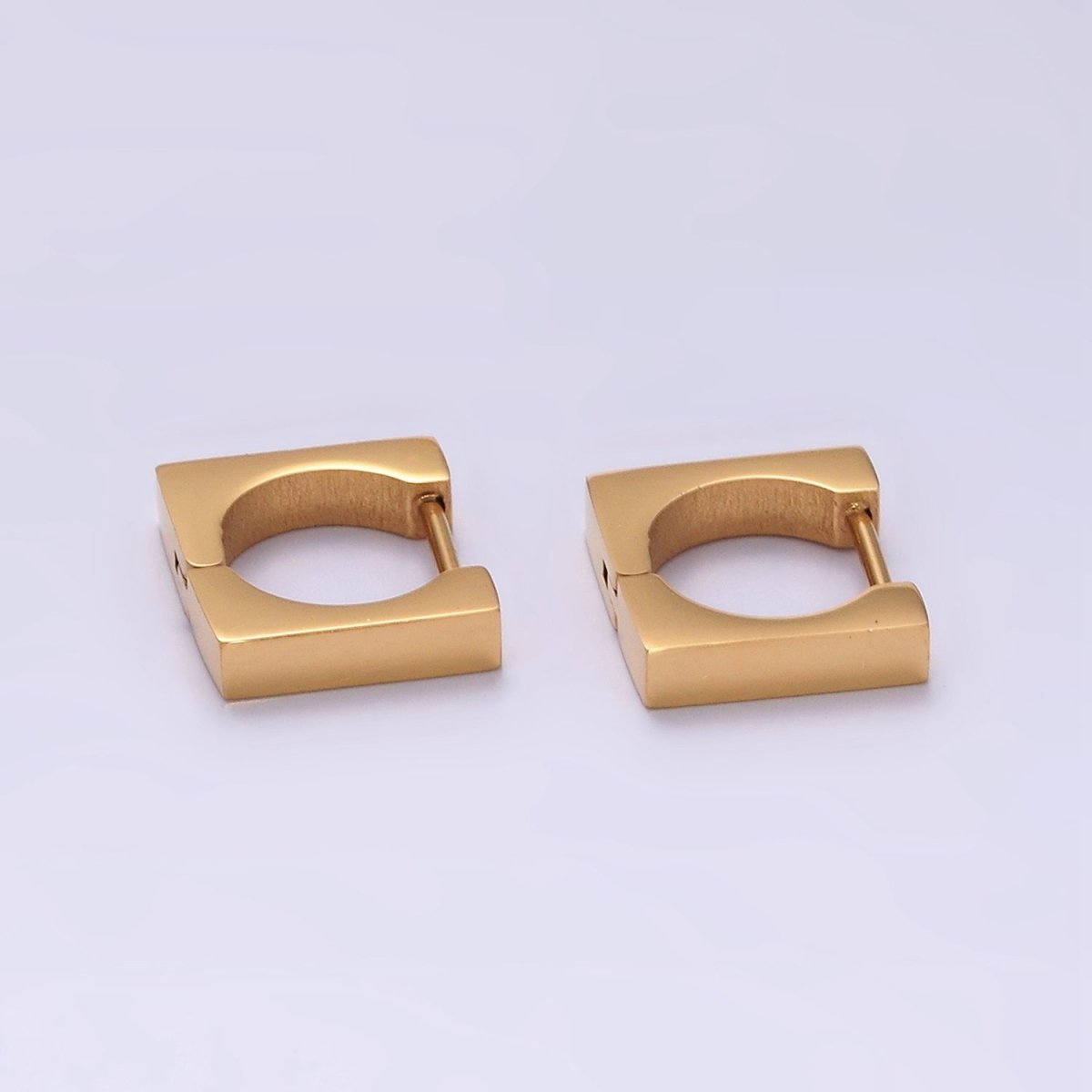 Stainless Steel 11mm Flat Square Cartilage Huggie Earrings in Gold & Silver | V193