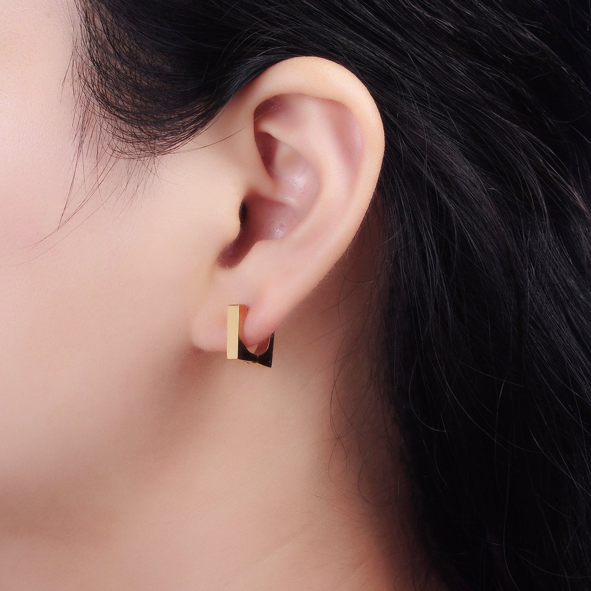 Stainless Steel 11mm Flat Square Cartilage Huggie Earrings in Gold & Silver | V193