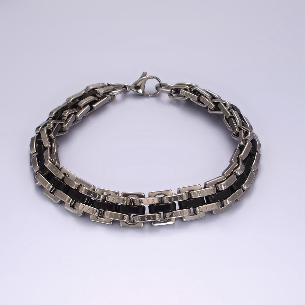 Stainless Steel 11mm Mixed Metal Designed Triple Chain Link Men's Statement 9 Inch Bracelet | WA-2253