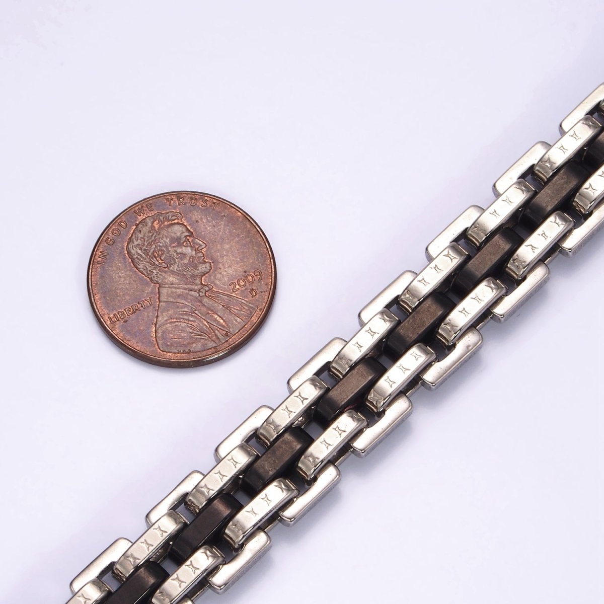 Stainless Steel 11mm Mixed Metal Designed Triple Chain Link Men's Statement 9 Inch Bracelet | WA-2253