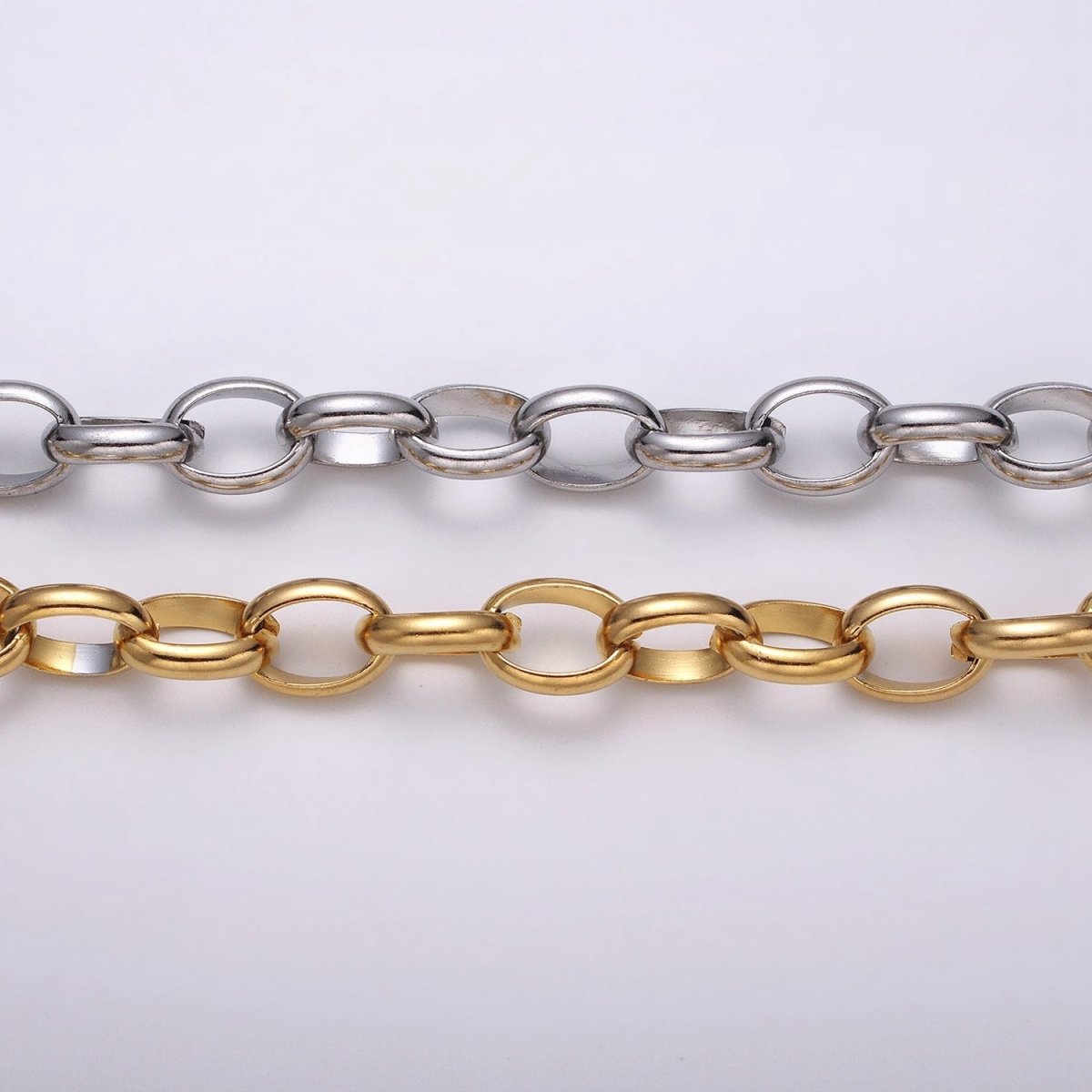 Stainless Steel 11mm Rolo Wide Cable Link Unfinished Yard Chain in Gold & Silver | ROLL-1271 ROLL-1272 Clearance Pricing