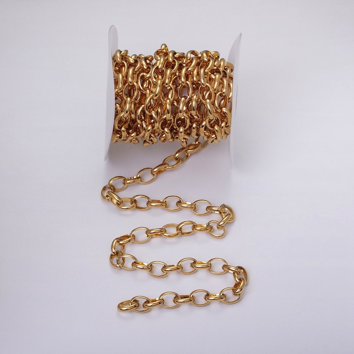 Stainless Steel 11mm Rolo Wide Cable Link Unfinished Yard Chain in Gold & Silver | ROLL-1271 ROLL-1272 Clearance Pricing