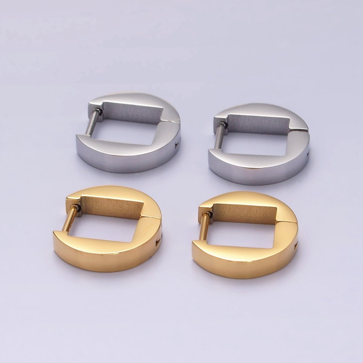 Stainless Steel 12.5mm Flat Round Cartilage Huggie Earrings in Gold & Silver | V197