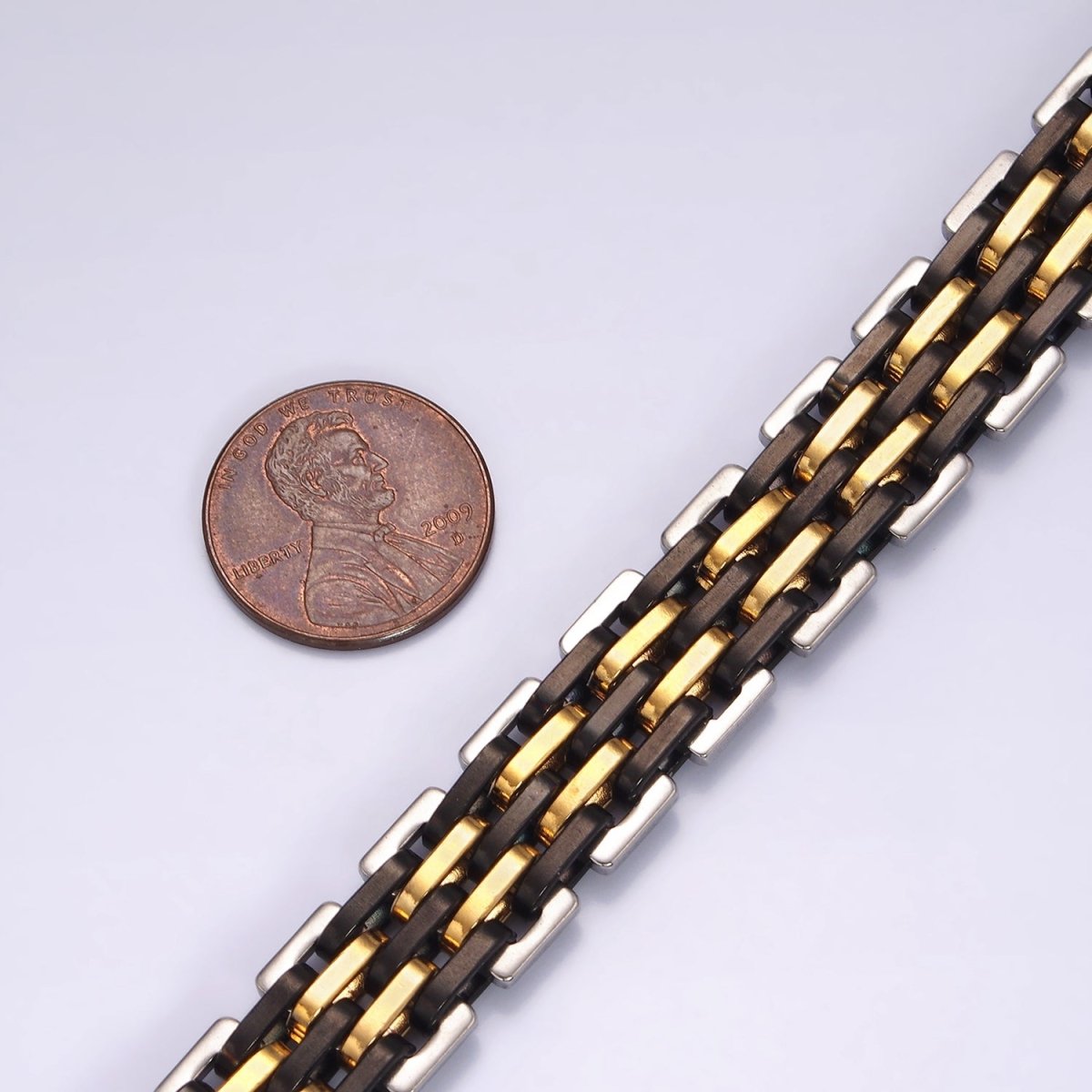 Stainless Steel 12.5mm Multiple Mixed Metal Chain Link Designed 8.5 Inch Bracelet | WA-2255 Clearance Pricing - DLUXCA