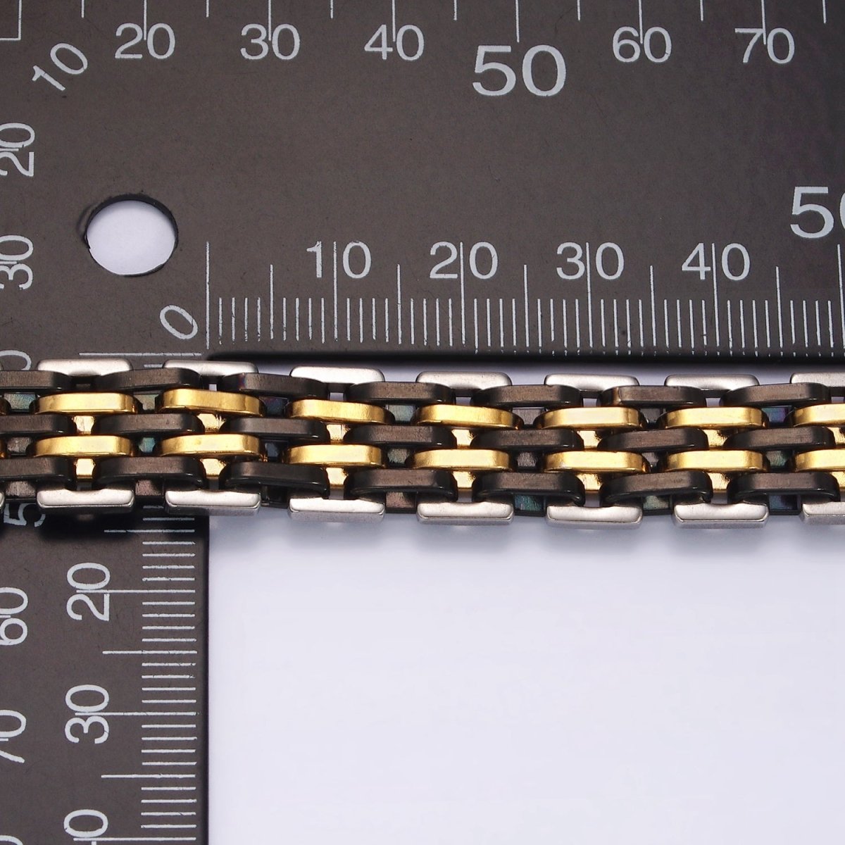 Stainless Steel 12.5mm Multiple Mixed Metal Chain Link Designed 8.5 Inch Bracelet | WA-2255 Clearance Pricing - DLUXCA