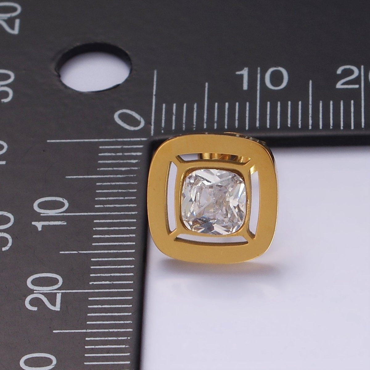 Stainless Steel 12mm Clear CZ Square Bezel Stud Earrings in Gold & Silver | AB1121 AB1122