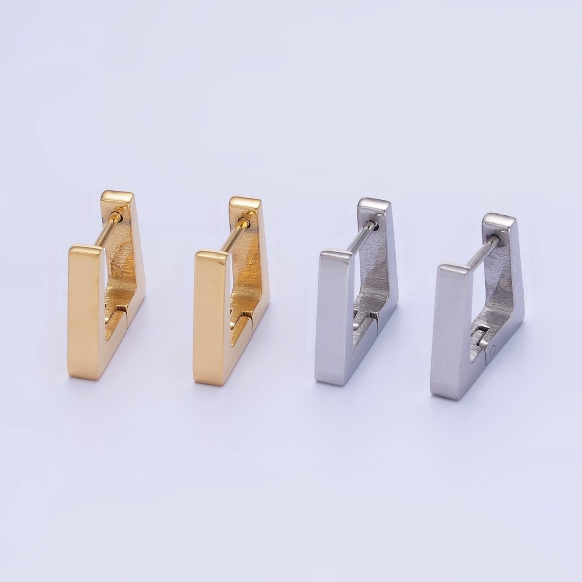 Stainless Steel 12mm Edged Square Huggie Earrings in Gold & Silver | AB1372 AB1373