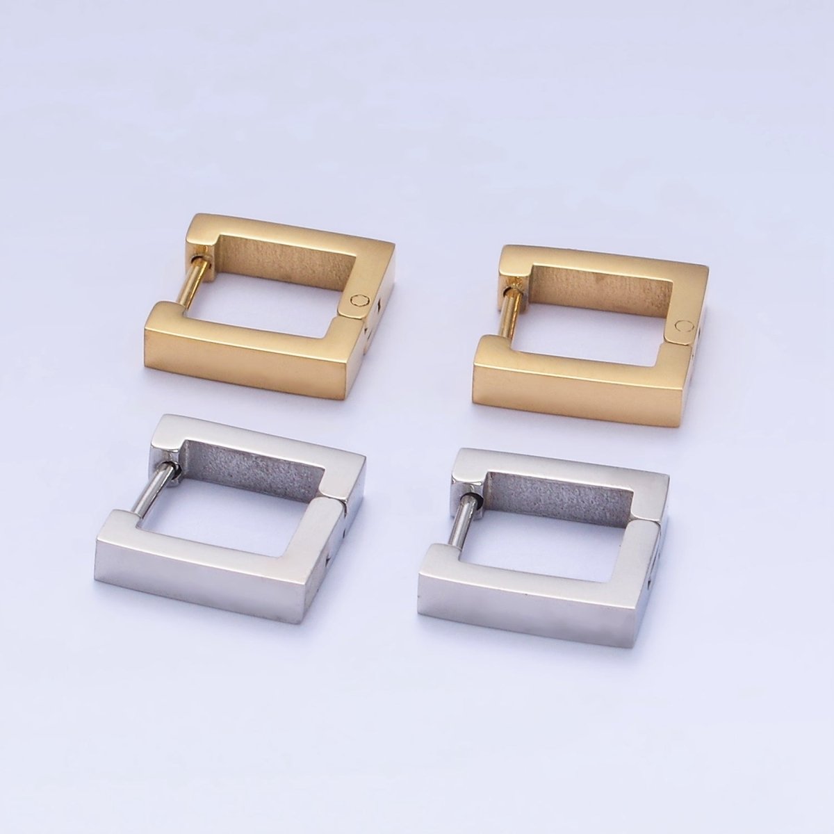 Stainless Steel 12mm Square Minimalist Huggie Earrings in Gold & Silver | AB1392 AB1393