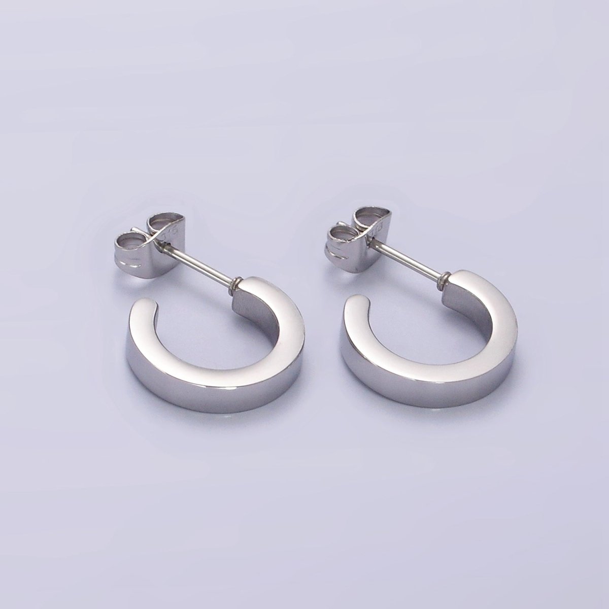 Stainless Steel 13.5mm Flat Minimalist C-Shaped Cartilage Hoop Earrings in Gold & Silver | V191
