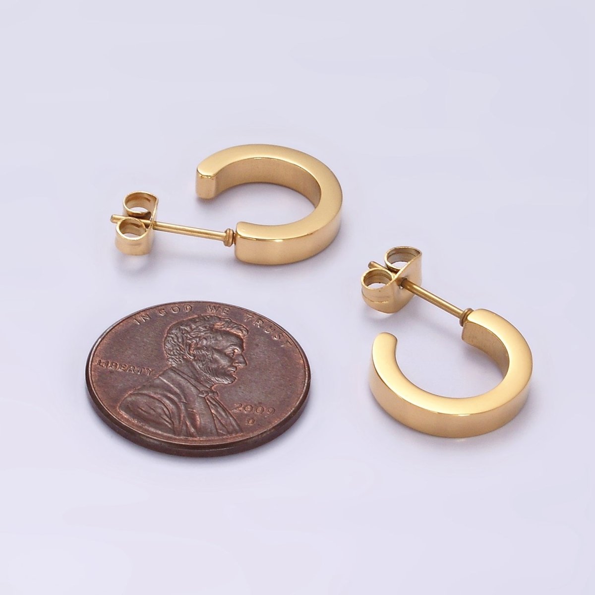 Stainless Steel 13.5mm Flat Minimalist C-Shaped Cartilage Hoop Earrings in Gold & Silver | V191