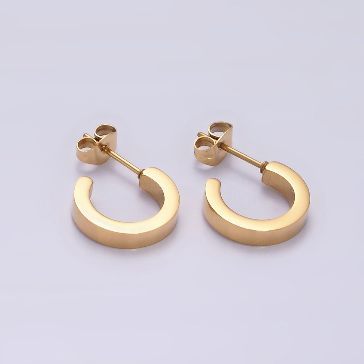 Stainless Steel 13.5mm Flat Minimalist C-Shaped Cartilage Hoop Earrings in Gold & Silver | V191