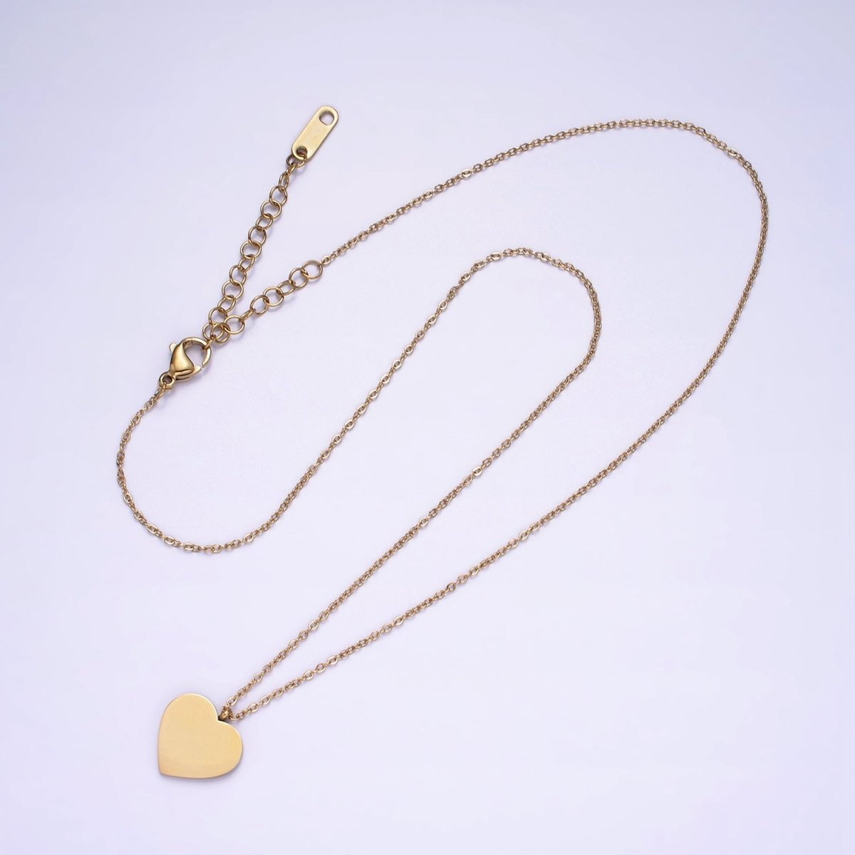 Stainless Steel 13.5mm Minimalist Heart Charm Cable 17 Inch Chain Necklace | WA-2058 Clearance Pricing