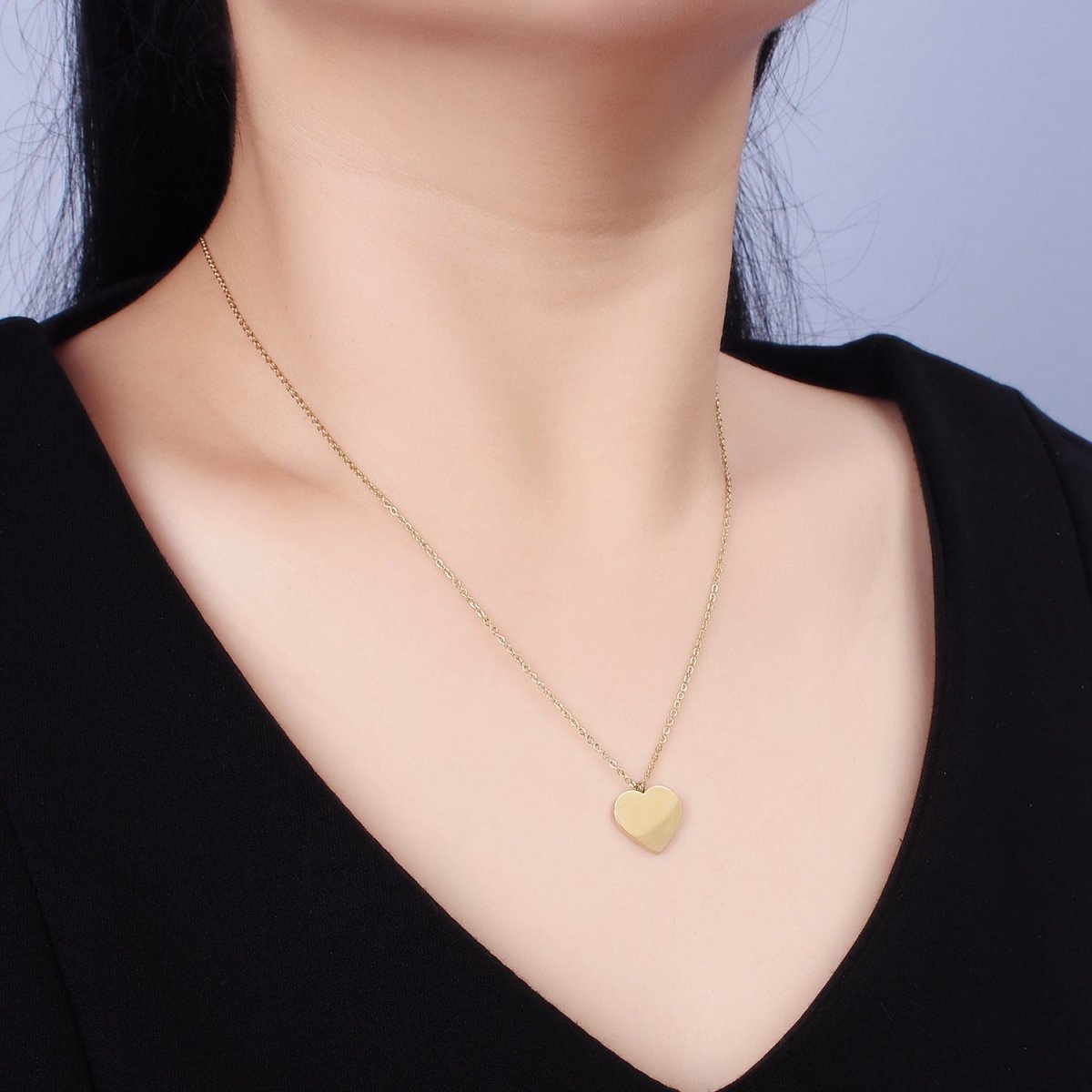 Stainless Steel 13.5mm Minimalist Heart Charm Cable 17 Inch Chain Necklace | WA-2058 Clearance Pricing