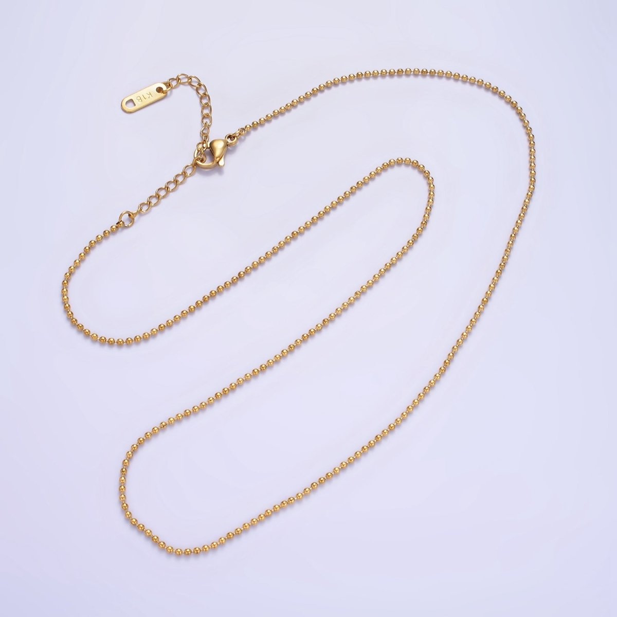 Stainless Steel 1.3mm Bead Chain 18 Inch Necklace w. Extender in Gold & Silver | WA-2480 WA-2481