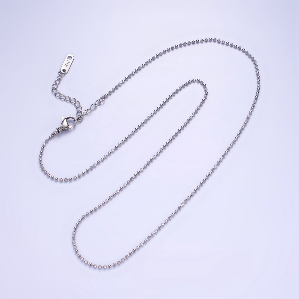 Stainless Steel 1.3mm Bead Chain 18 Inch Necklace w. Extender in Gold & Silver | WA-2480 WA-2481