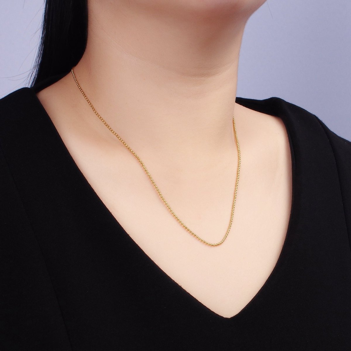 Stainless Steel 1.3mm Bead Chain 18 Inch Necklace w. Extender in Gold & Silver | WA-2480 WA-2481