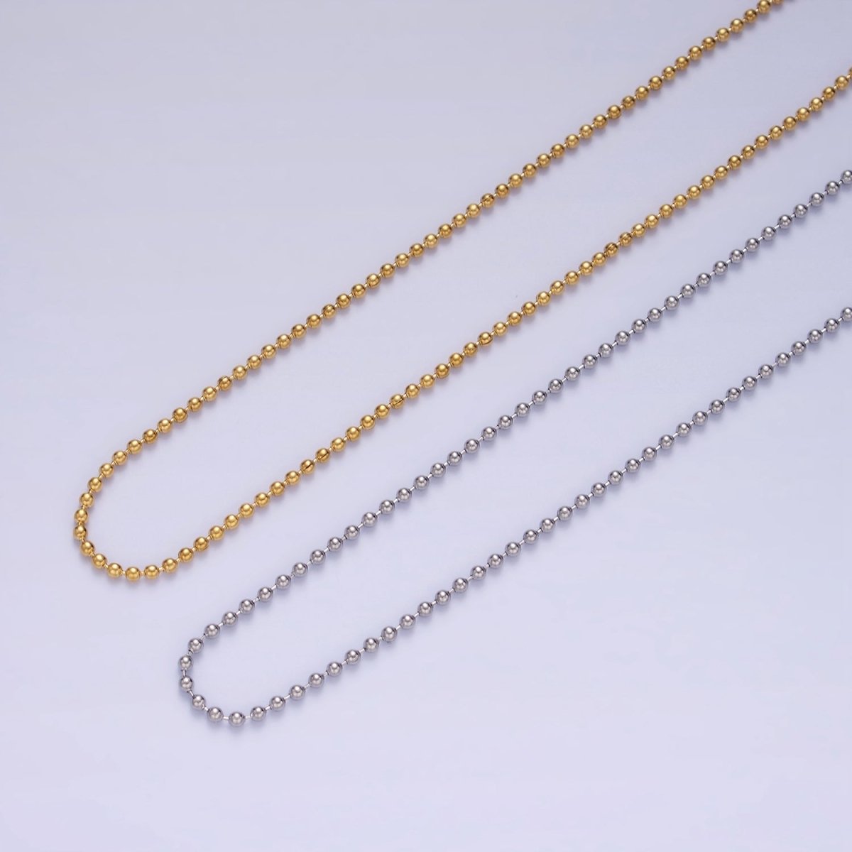 Stainless Steel 1.3mm Bead Chain 18 Inch Necklace w. Extender in Gold & Silver | WA-2480 WA-2481