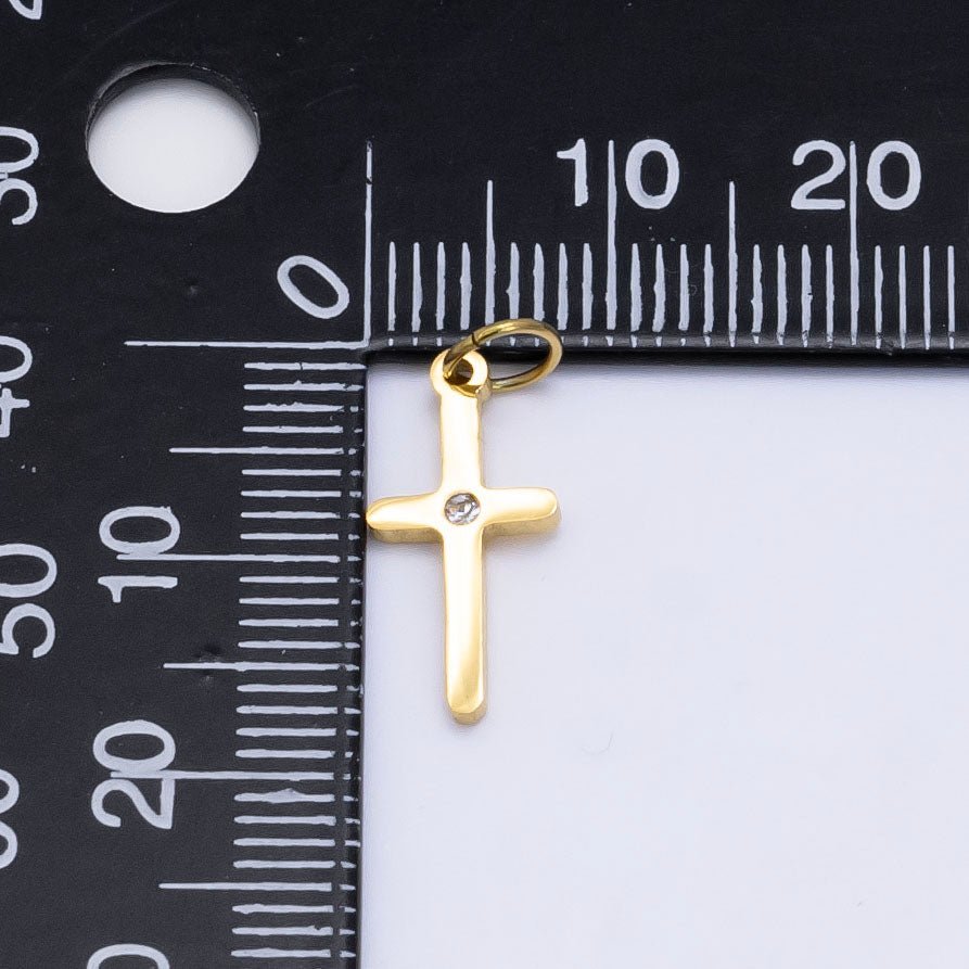 Stainless Steel 13mm Clear CZ Religious Cross Charm | P1293 - DLUXCA