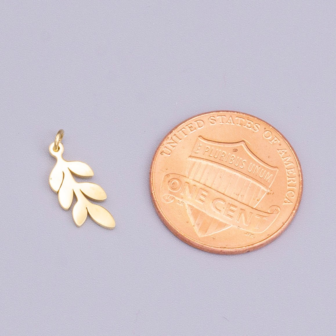 Stainless Steel 13mm Olive Foliage Leaf Nature Charm in Gold & Silver | P-916