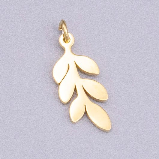 Stainless Steel 13mm Olive Foliage Leaf Nature Charm in Gold & Silver | P-916