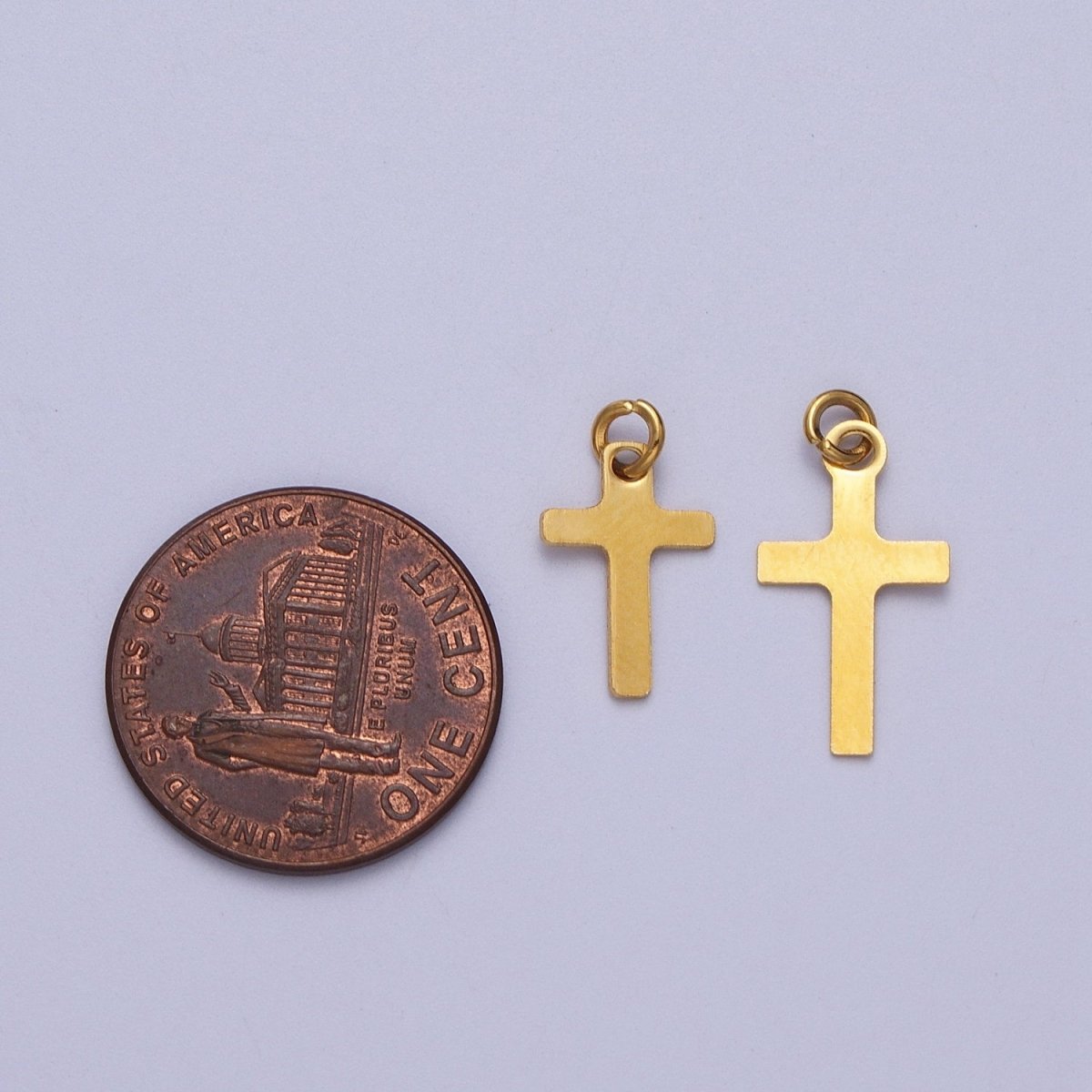 Stainless Steel 14.5mm, 18.8mm Gold Religious Cross Minimalist Charm | C-392 C-393