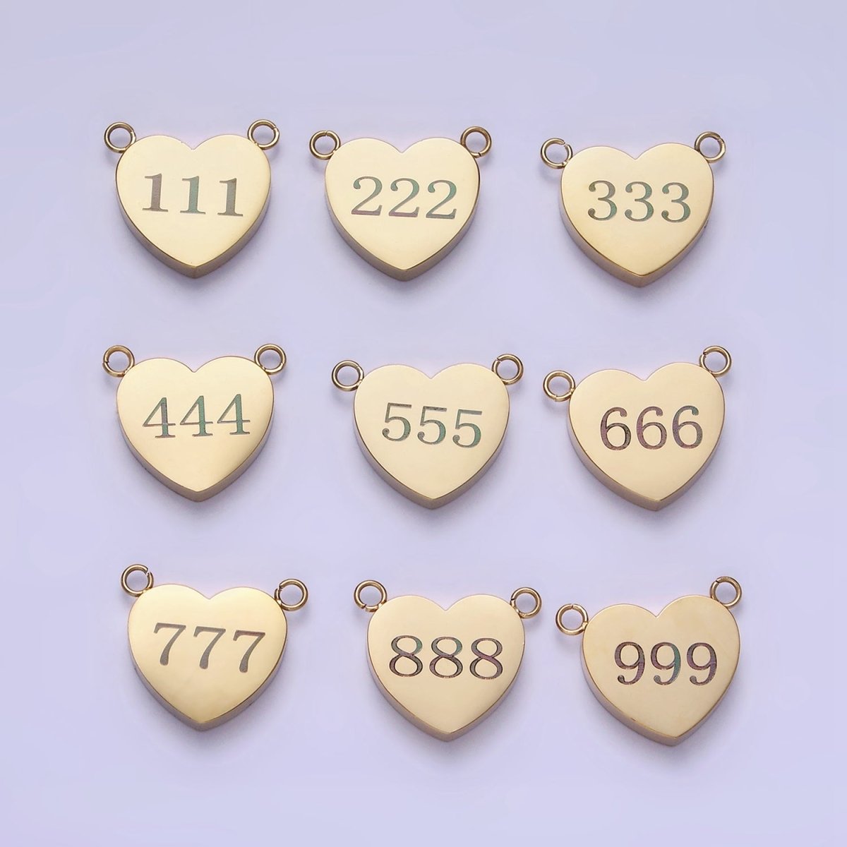 Stainless Steel 14K Gold Filled Angel Number Numerology Engraved Heart Connector P-541-P-549