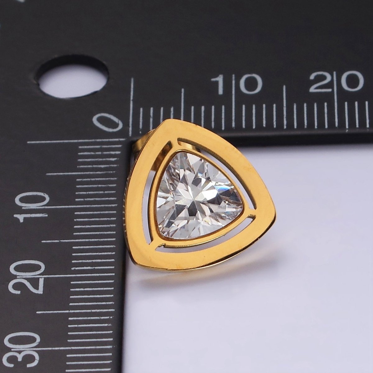 Stainless Steel 14mm Clear CZ Triangle Bezel Stud Earrings in Gold & Silver | AB1119 AB1120