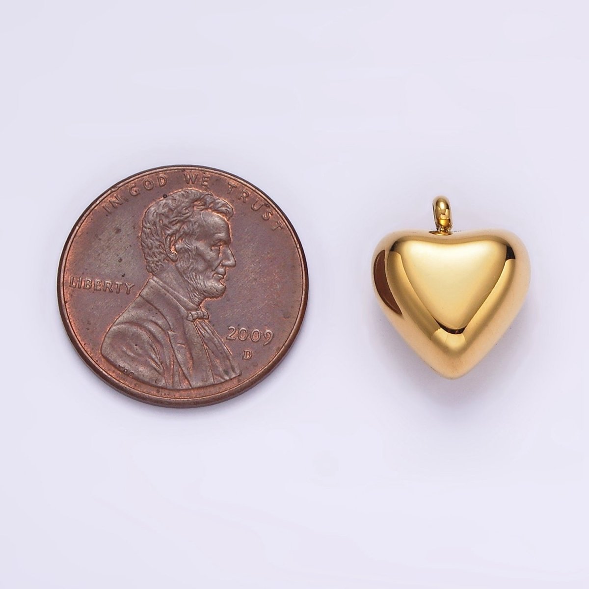 Stainless Steel 14mm Puffed Heart Minimalist Charm in Gold & Silver | P1257