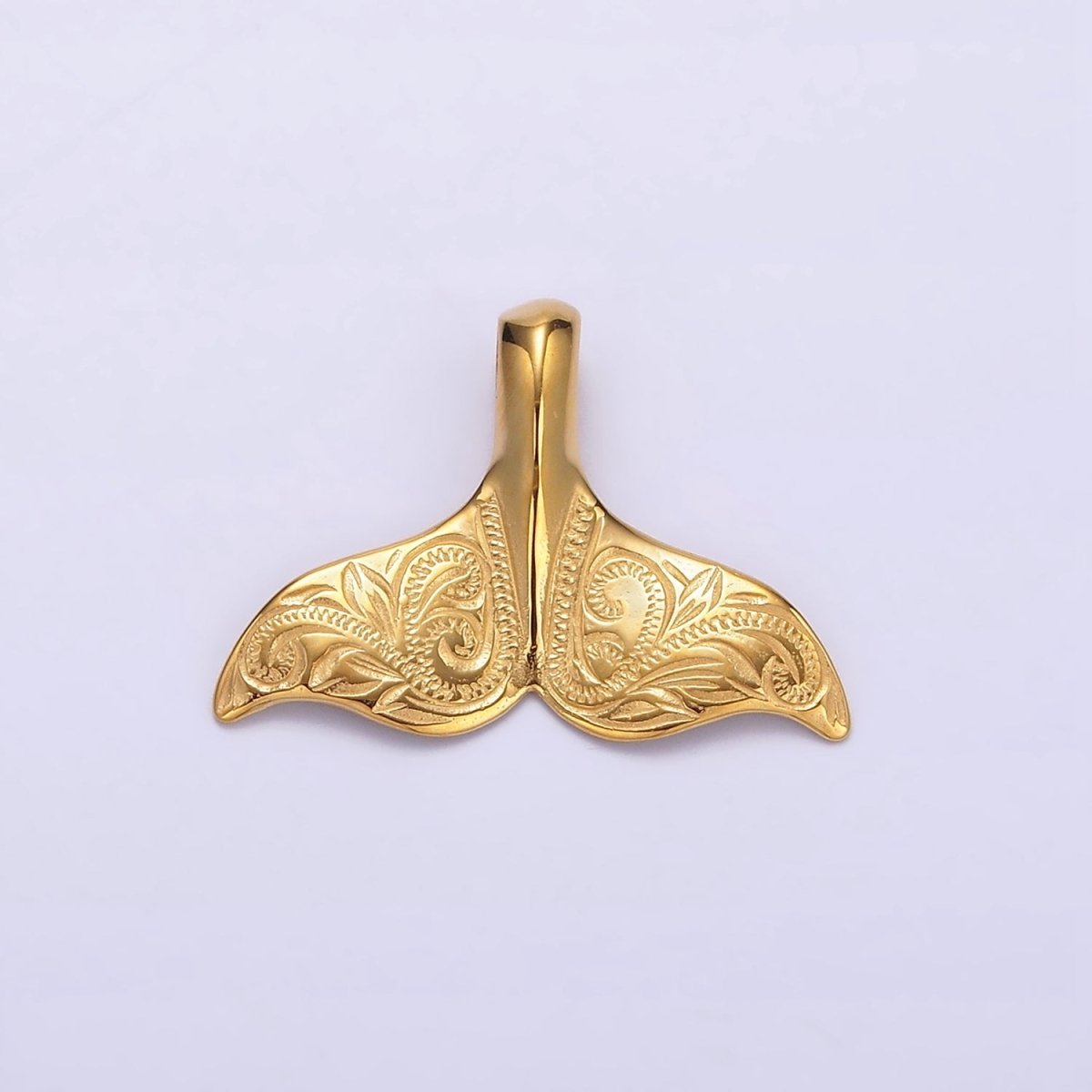 Stainless Steel 15.5mm Artisan Engraved Nautical Sea Tail Pendant in Gold & Silver | P-790