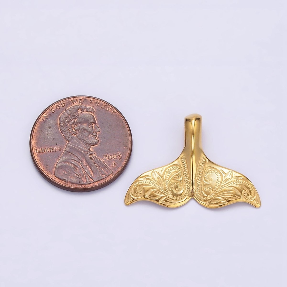 Stainless Steel 15.5mm Artisan Engraved Nautical Sea Tail Pendant in Gold & Silver | P-790