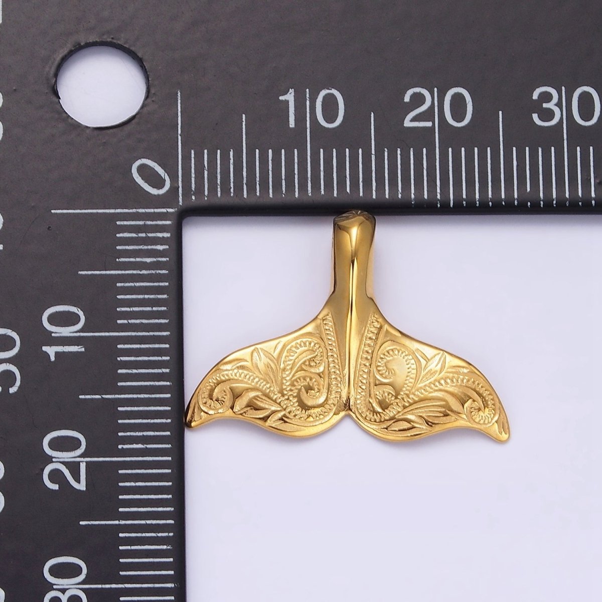 Stainless Steel 15.5mm Artisan Engraved Nautical Sea Tail Pendant in Gold & Silver | P-790