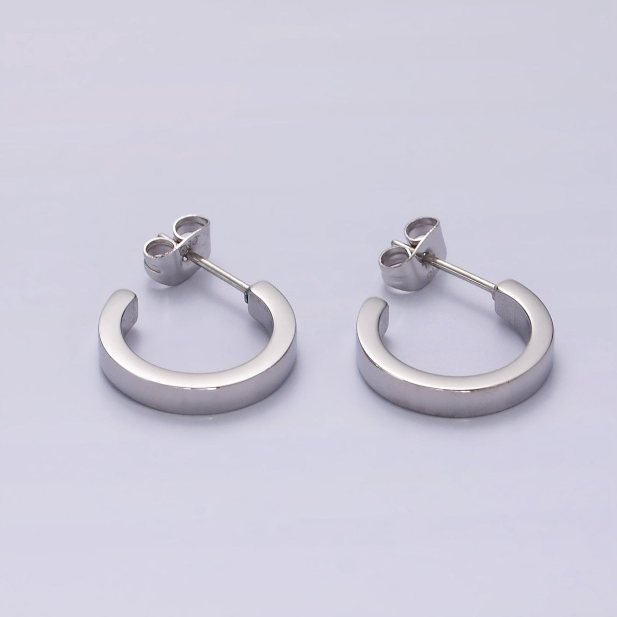 Stainless Steel 15.7mm Flat Minimalist C-Shaped Hoop Earrings in Gold & Silver | V189