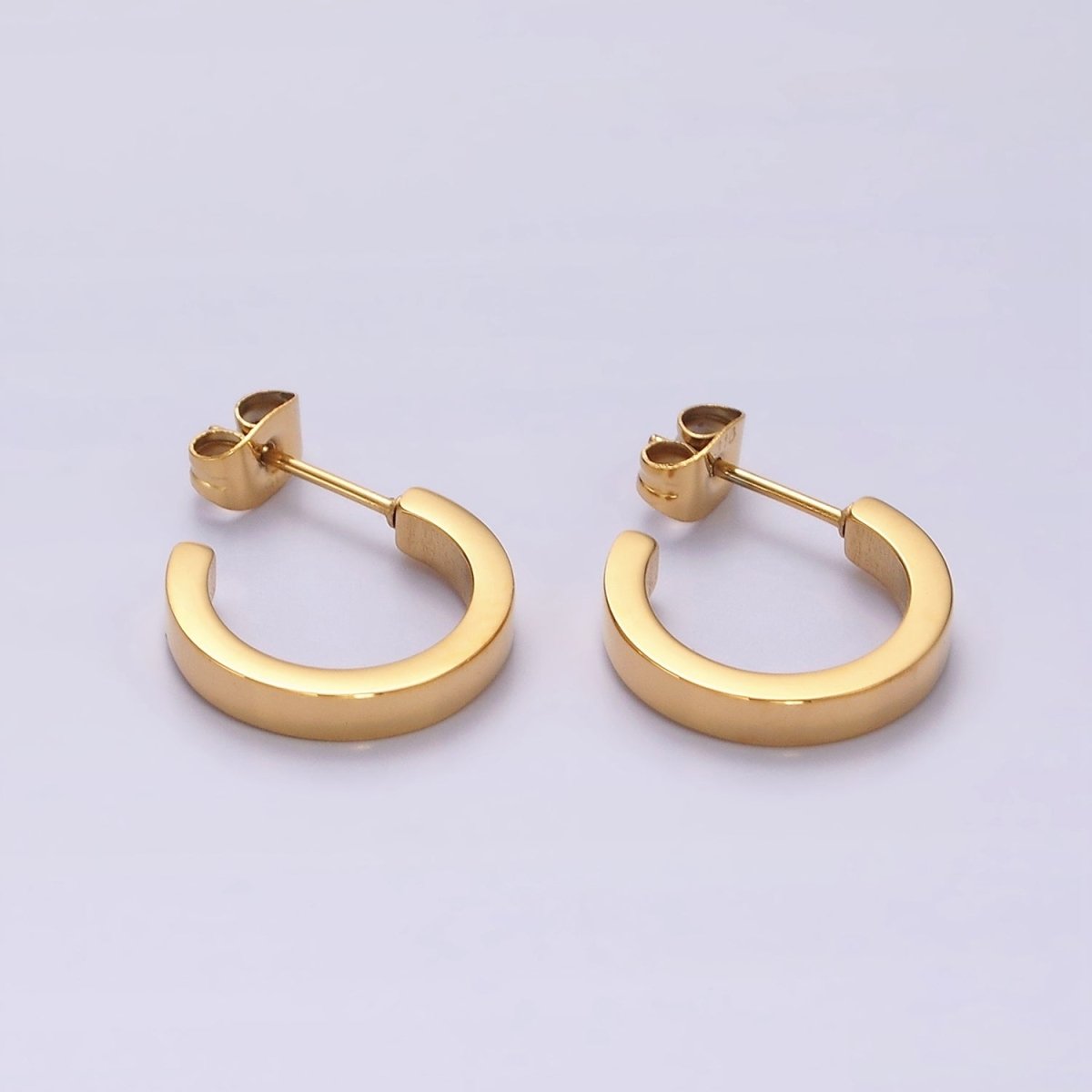 Stainless Steel 15.7mm Flat Minimalist C-Shaped Hoop Earrings in Gold & Silver | V189
