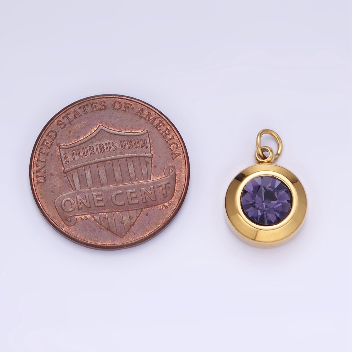 Stainless Steel 15mm Birthstone CZ Round Charm | P987 - P990
